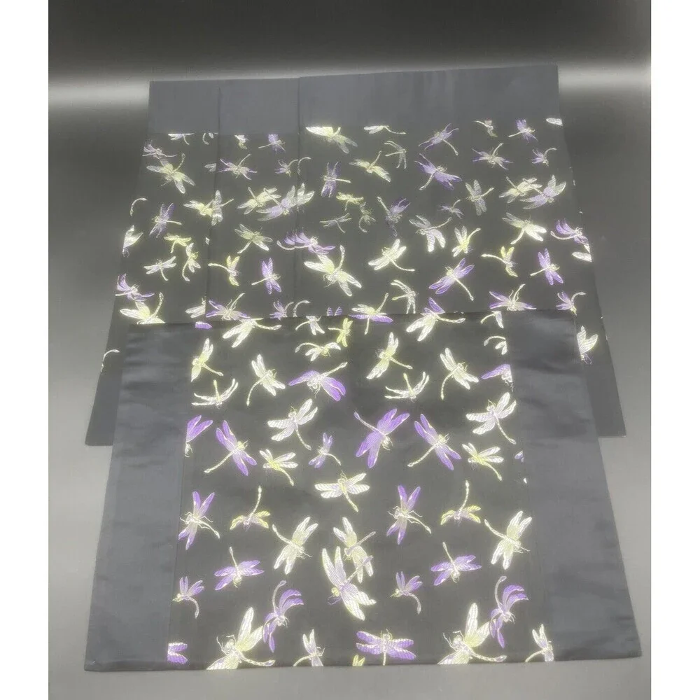 VTG‎ EMPEROR SILK Dragonfly/Firefly Black W/ Purple & Green Placemats Set Of 4